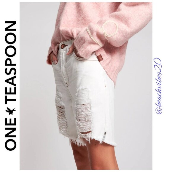 ONE TEASPOON Stevies Long Boyfriend Short White Beauty 25 NWT O-291 *FLAW* - Picture 4 of 11